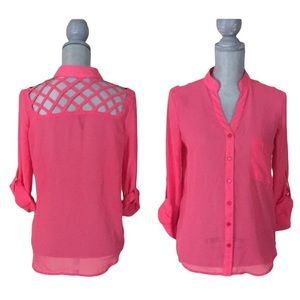 Nollie PacSun, pink sheer caged back blouse, XS